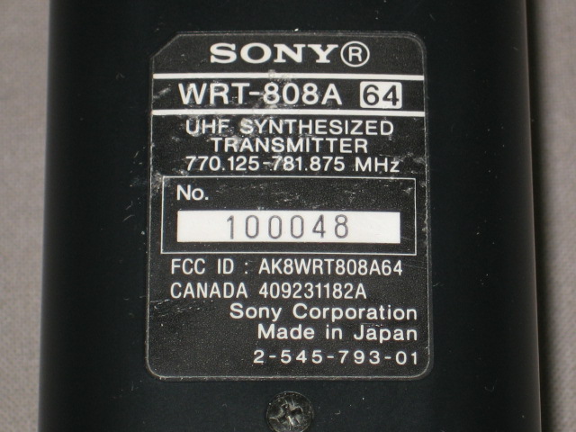 Sony WRT-808A 64 UHF Transmitter WRR-855B 62 Tuner Unit 7