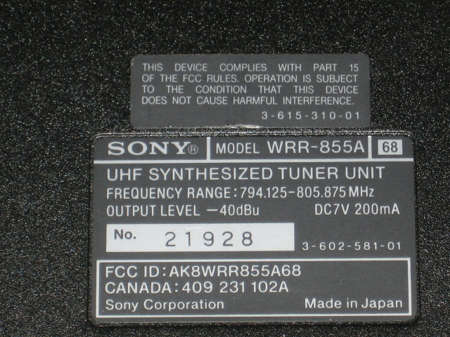 Sony Wireless Mic WRT-808A 68 UHF Transmitter WRR-855A 2