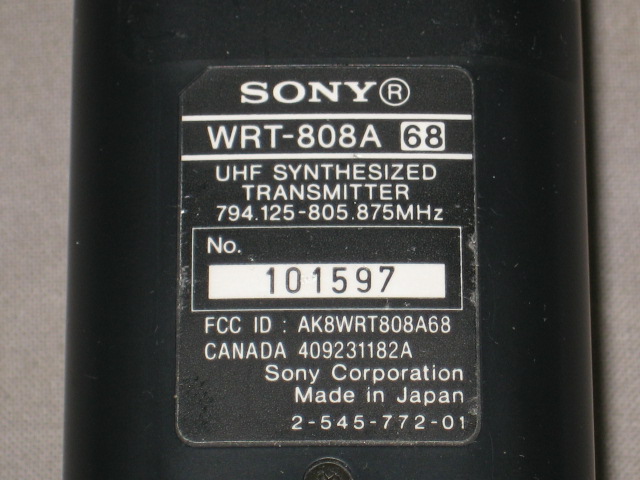 Sony Wireless Mic WRT-808A 68 UHF Transmitter WRR-855A 7