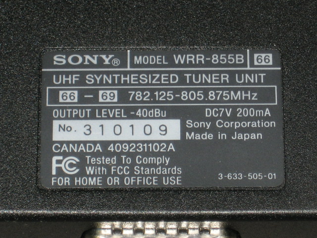 Sony WRT-822B 66 UHF Transmitter + WRR-855B Tuner Unit 2
