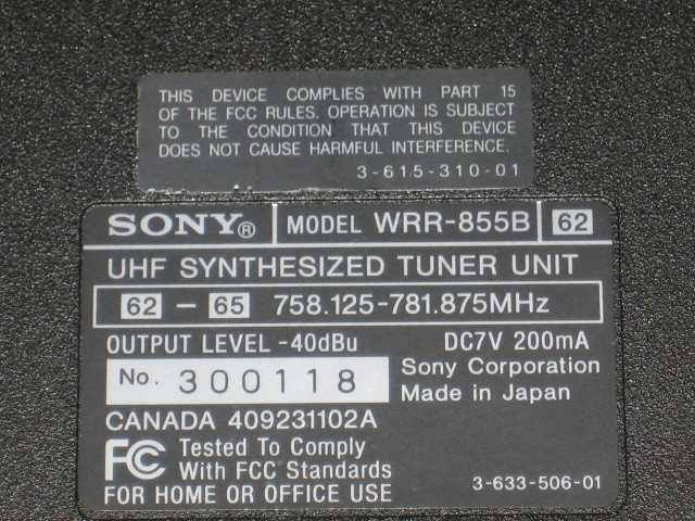 Sony WRT-822B 62 UHF Transmitter + WRR-855B Tuner Unit 2