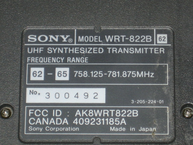 Sony WRT-822B 62 UHF Transmitter + WRR-855B Tuner Unit 6