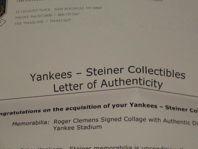 2007 Roger Clemens Signed Photo W/ Dirt +COA Steiner NR 8