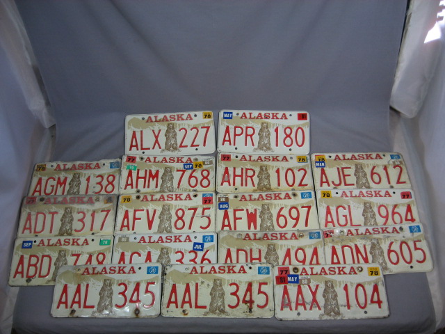 17 Vintage 1980s Alaska Grizzly Bear License Plate Tags