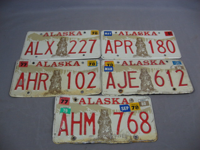 17 Vintage 1980s Alaska Grizzly Bear License Plate Tags 4