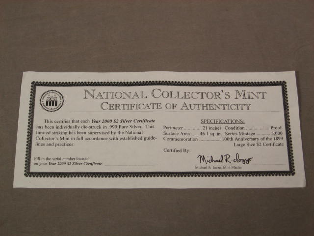 6 National Collectors Mint 999 Pure Silver Certificates 6