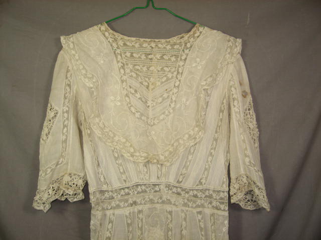 Antique Lace Dress Vintage Silk Embroidered Rose Shawl 3