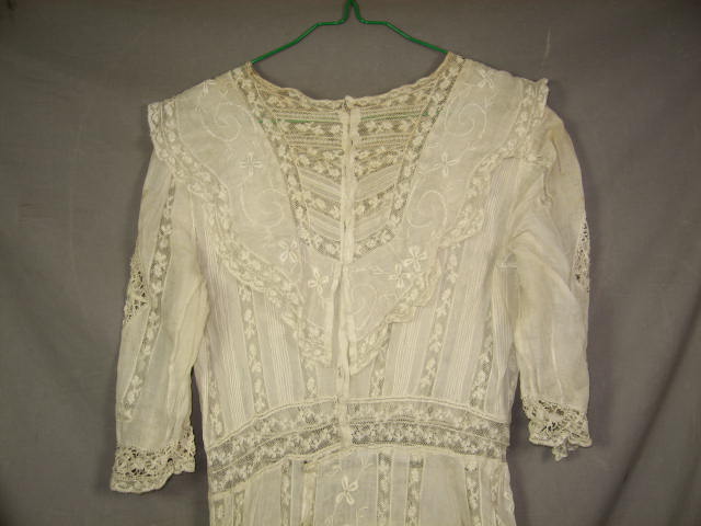 Antique Lace Dress Vintage Silk Embroidered Rose Shawl 8