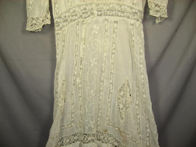 Antique Lace Dress Vintage Silk Embroidered Rose Shawl 9