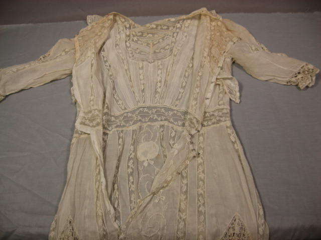Antique Lace Dress Vintage Silk Embroidered Rose Shawl 11