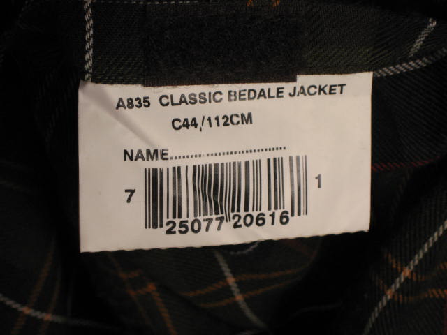Barbour A835 Classic Bedale Jacket Coat Sz C44 112CM XL 7