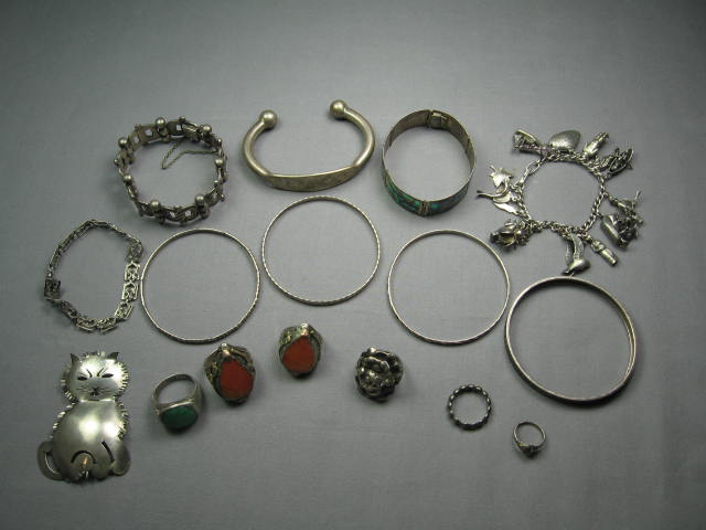 Sterling Silver Jewelry Lot Rings Charm Bracelet+ 10 Oz