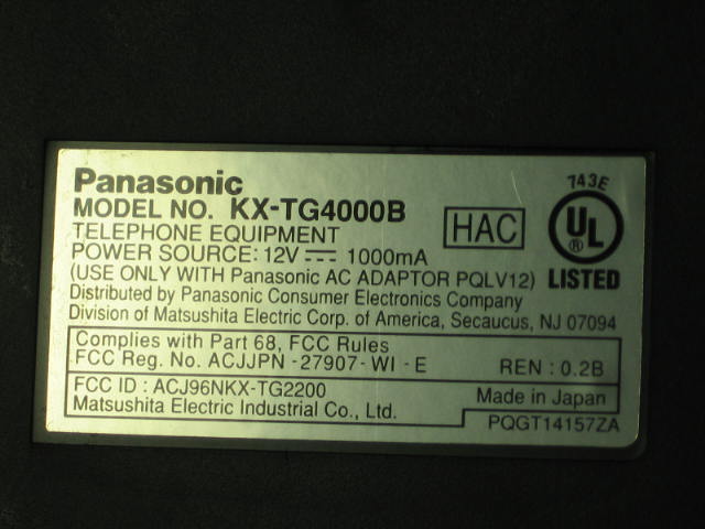 Panasonic Phone System KX-TG4000B 4 KX-TGA400B Handsets 4