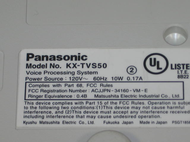 Panasonic KX-TVS50 Voicemail Voice Processing System NR 6