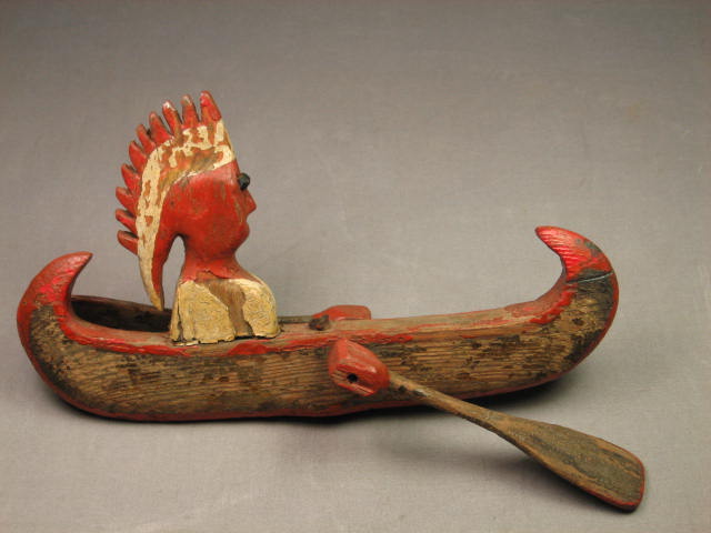 Vintage Antique Folk Art Indian Chief Canoe Whirligig 1