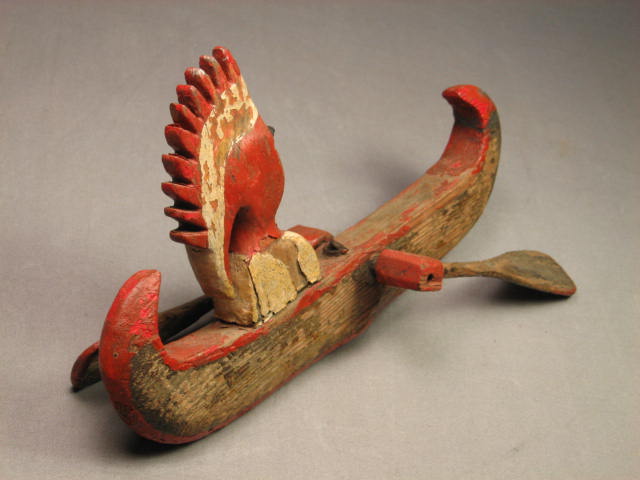Vintage Antique Folk Art Indian Chief Canoe Whirligig 2