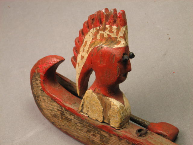 Vintage Antique Folk Art Indian Chief Canoe Whirligig 4