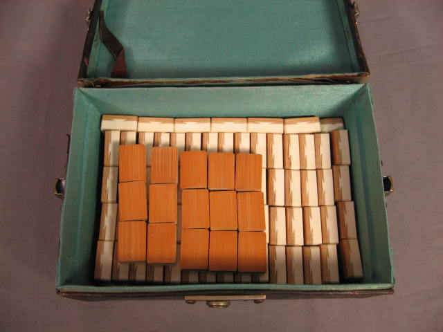 1920s Antique Mah Jong Jongg Mahjong Ivory Bamboo Set 4