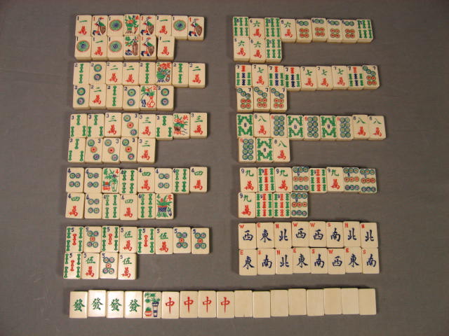 1920s Antique Mah Jong Jongg Mahjong Ivory Bamboo Set 5