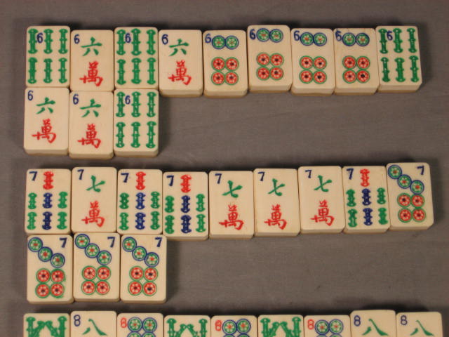 1920s Antique Mah Jong Jongg Mahjong Ivory Bamboo Set 9