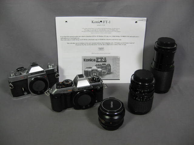 Konica Autoreflex T3 FT-1 Motor Cameras 50mm 70-210mm +
