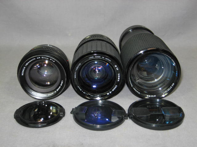 Konica Autoreflex T3 FT-1 Motor Cameras 50mm 70-210mm + 10