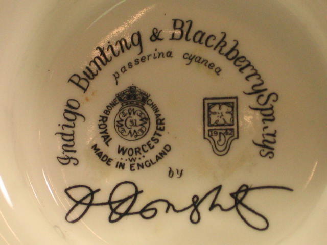 2 Royal Worcester Dorothy Doughty Indigo Bunting Bird Pair Blackberry Flower Set 9
