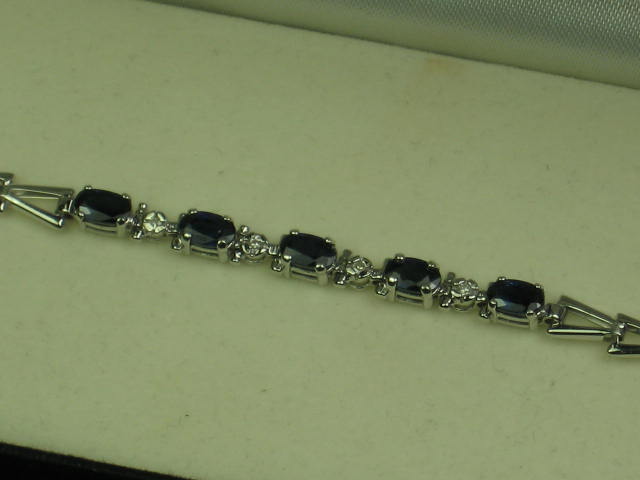 10K White Gold Bracelet W/ Sapphire + Diamonds 1