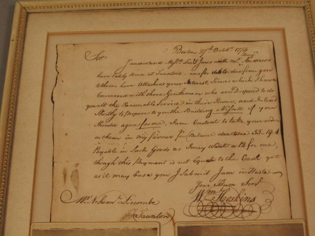 Antique 1774/1775 Boston Letter Prints Liscombe Hoskins 1