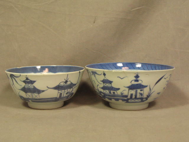 Antique 7-Pc Canton Blue China Set Bowls Dish Platter + 6