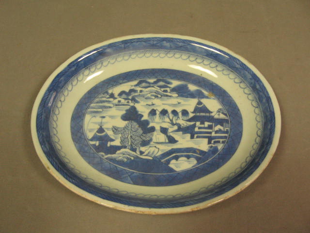 Antique 7-Pc Canton Blue China Set Bowls Dish Platter + 9
