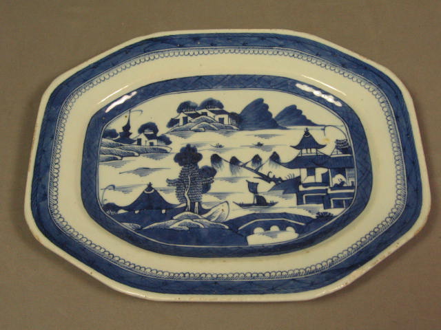 Antique 7-Pc Canton Blue China Set Bowls Dish Platter + 10