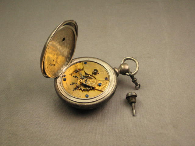 Antique 1885 Elgin G M GM Wheeler Silver Pocket Watch 9