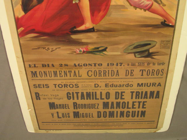 Vintage 1947 Plaza De Toros Bullfight Bull Fight Poster 4