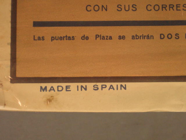 Vintage 1947 Plaza De Toros Bullfight Bull Fight Poster 6