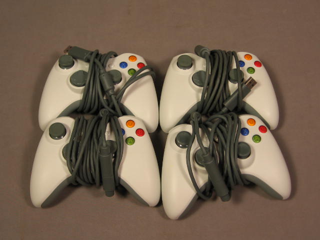 4 Genuine Microsoft Xbox 360 Wired Game Controllers NR!