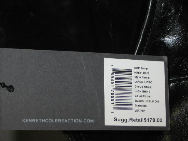 NWT Kenneth Cole Reaction Large Black Hobo Bag $178 NR! 1