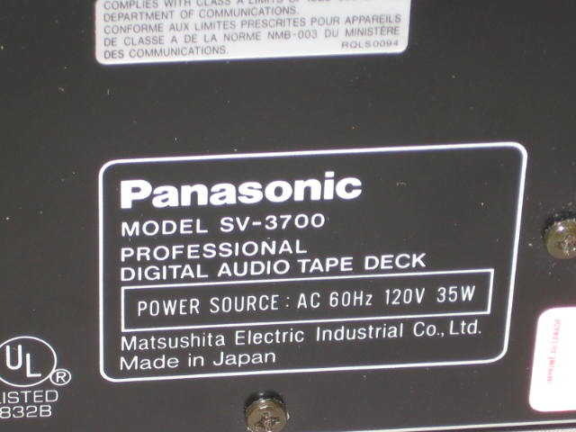 Panasonic SV-3700 Pro DAT Digital Audio Tape Recorder + 9
