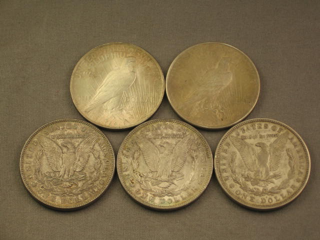 5 Silver Dollars 1886 1889 1921 Morgan +1922 1924 Peace 1