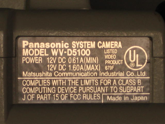 Panasonic HD Digital System Camera 5100 WV-D5100 +Lens+ 10