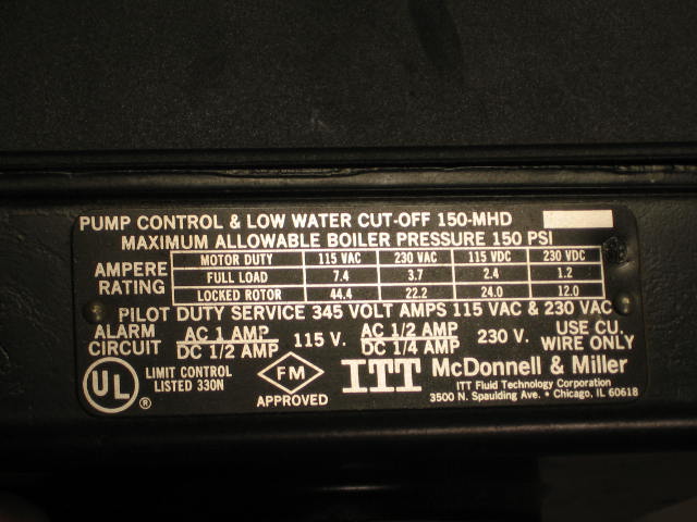 McDonnell & Miller Low Water Cut-Off Pump Control #157 5