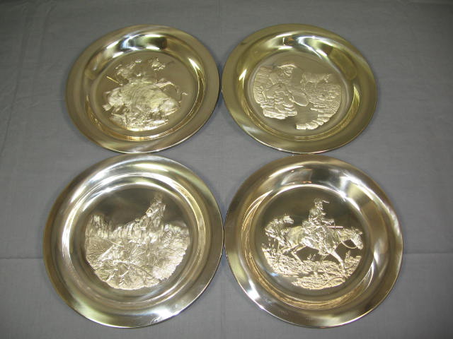 4 Franklin Mint 1970s Sterling Silver Collector Plates