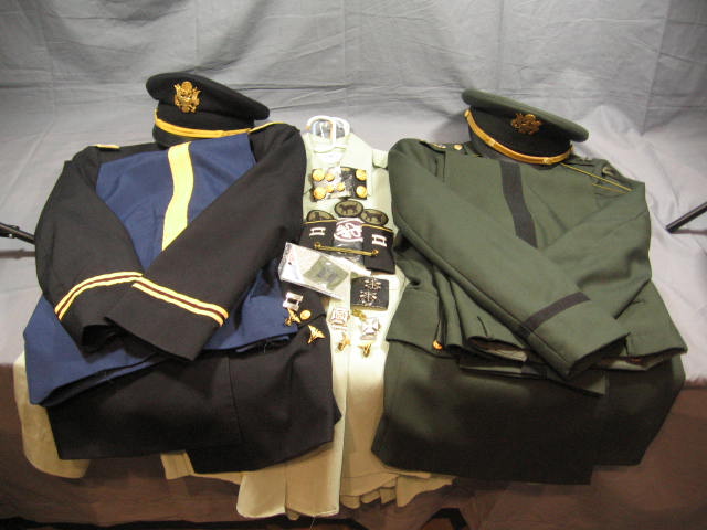 US Army Class A Uniform +Dress Blues + Shirts Caps Pins