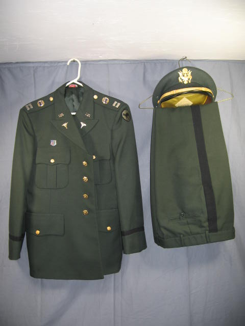 US Army Class A Uniform +Dress Blues + Shirts Caps Pins 8