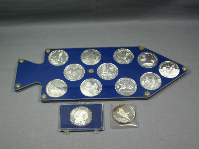 13 Silver Coin Medal Lot Apollo 7-17 Skylab Challenger+