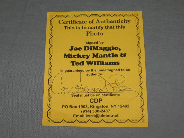 Signed Joe Dimaggio Mickey Mantle Ted Williams Photo NR 5