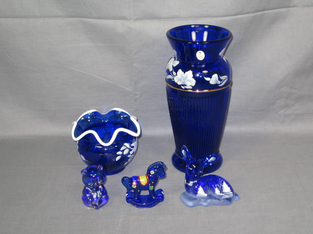 Fenton Cobalt Landmark Vase Ruffled Bowl +