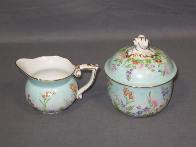 Antique Herend Porcelain Floral Creamer + Sugar Bowl NR