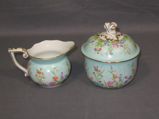 Antique Herend Porcelain Floral Creamer + Sugar Bowl NR 1