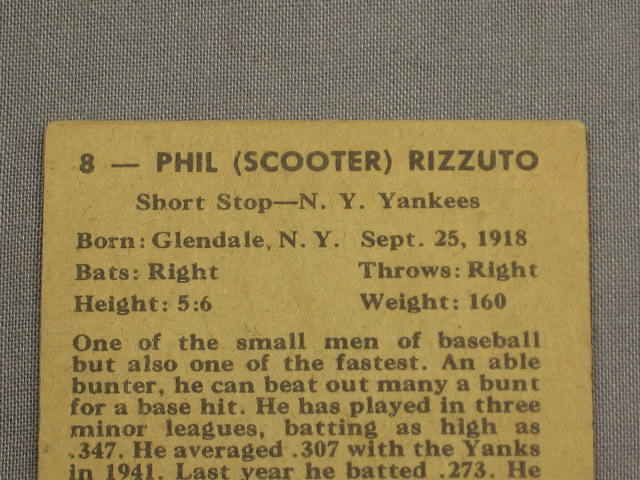 1948 Bowman #8 Phil Rizzuto Yankees RC Rookie Card NR! 4